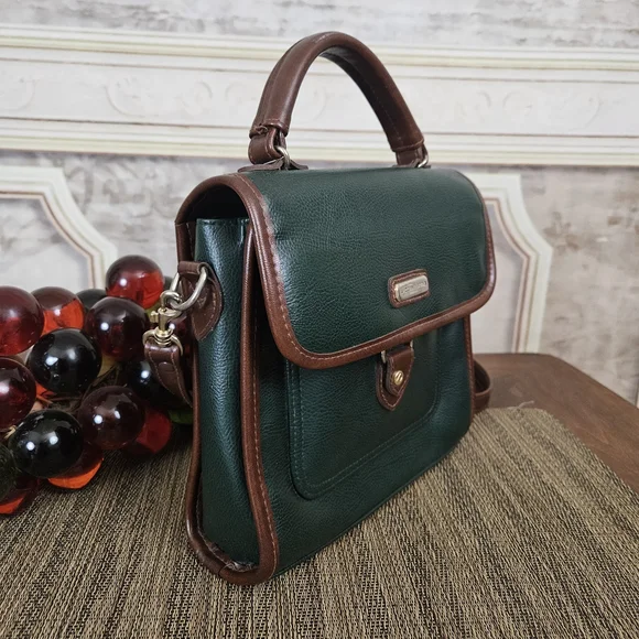 Vintage 1990s Liz Claiborne Handbag Purse Green Brown Crossbody Vtg 90s - Picture 3 of 11